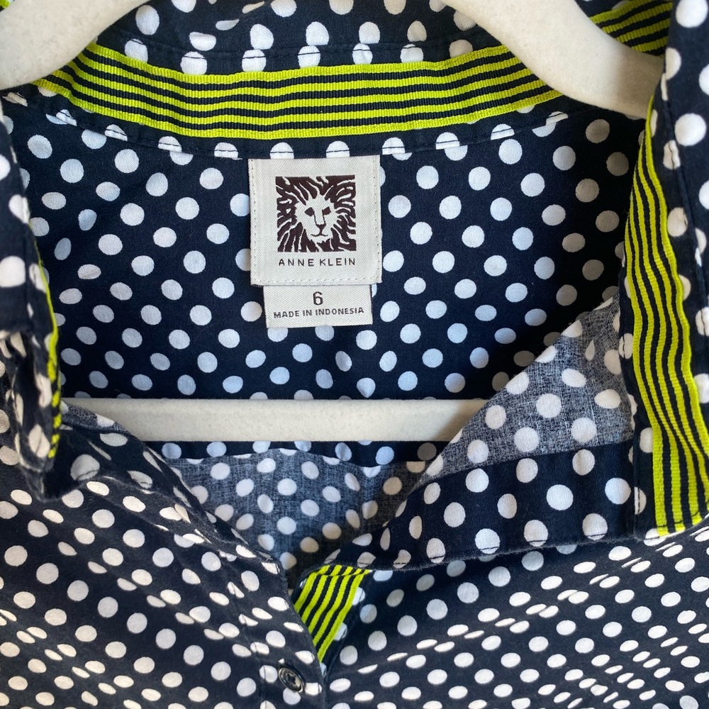 Anne Klein Navy and White Polka Dot Top